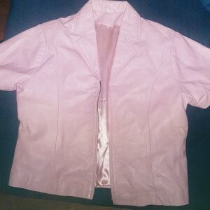 Women's Pink Leather Jacket Short Sleeve Genuine Leather Size Large